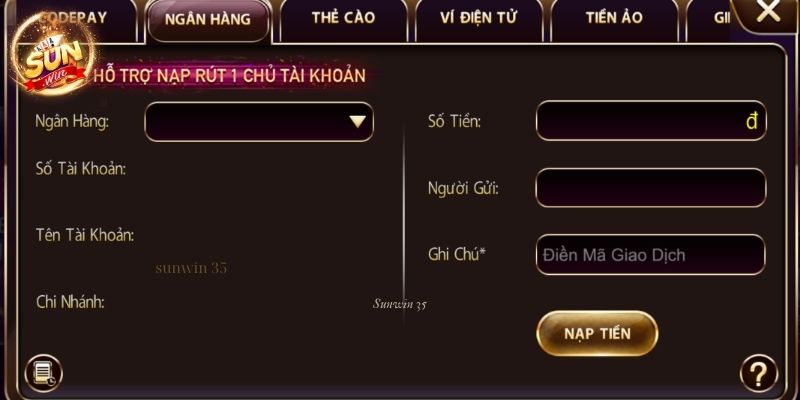 Nạp tiền Sunwin bằng chuyển khoản ngân hàng